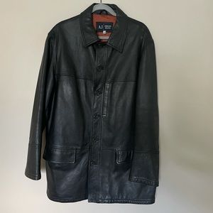 Vintage 2002 Armani Jeans Leather Coat - Mens